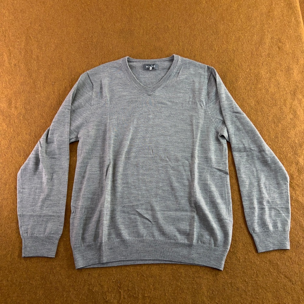 Bonobos Mens XL Grey Slim Extra Fine Merino Wool V-Neck Sweater *Flaw